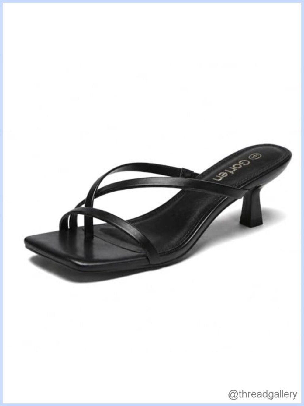 Women's Kitten Heel Sandals Square Toe Thong Strapy Flip Flop Heels Faux Leather